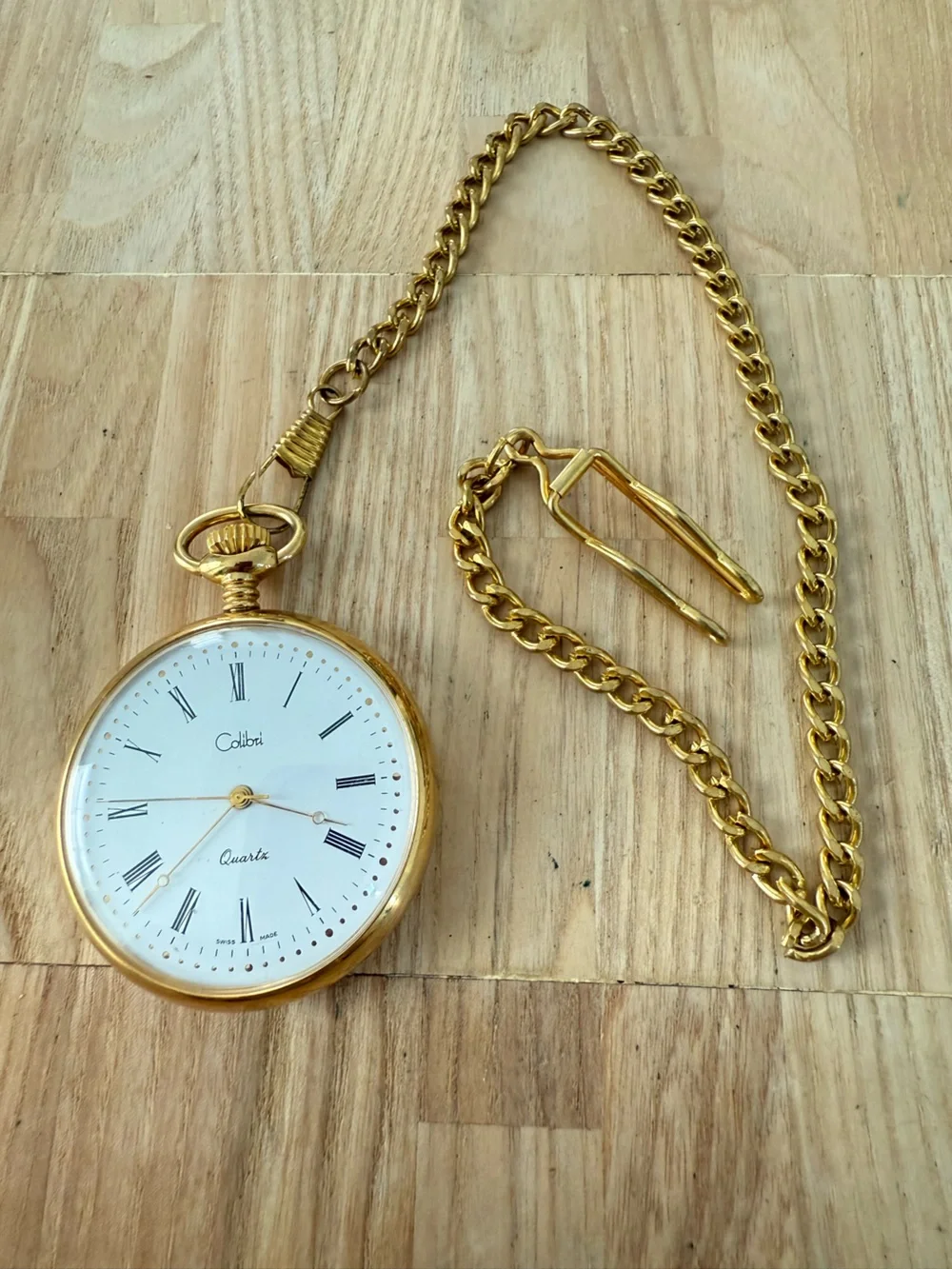 Colibri gold tone pocket watch NEW BATTERY